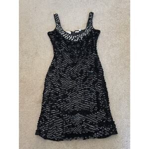 Size Medium Y2K Black All Over Beaded Cocktail Dress 100% Silk Made In India